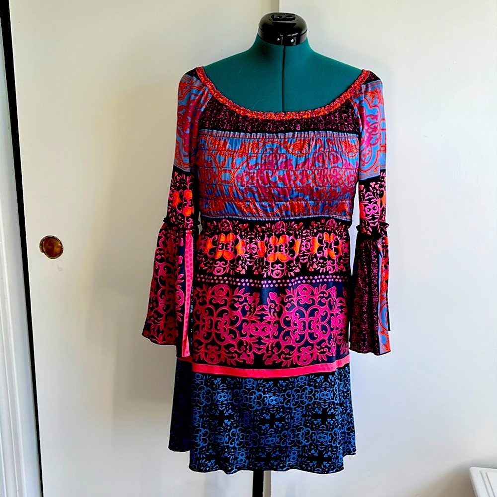Hale Bob silk dress w ruffle sleeves